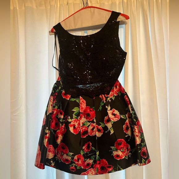Two Piece Formal Dress - Sequin Top, Floral Skirt - Picture 1 of 4